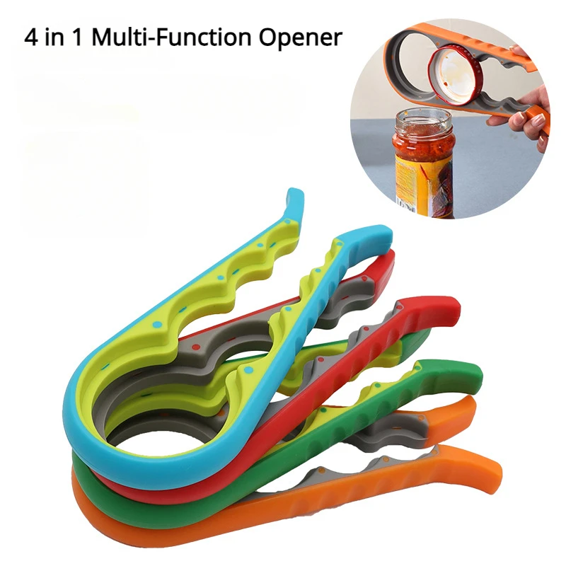 

4 in 1 Multi-Function Non Slip Colorful Can Opener Tool Get Lids Off Easily Jar Opener Bottle Opener Jar Gripper for Weak Hands