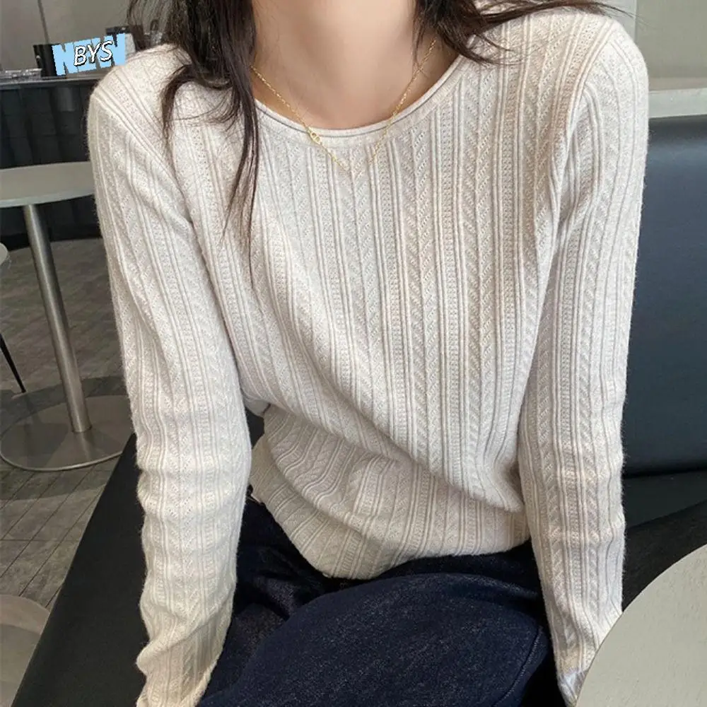 

Трикотажная рубашка с рюшами и длинными рукавами, облегающий свитер, весенне-осенне-зимний пуловер, вязаный топ для женщин