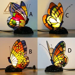 LongHuiJingLGWW Tiffany Style Stained Glass Accent Lamp Resin Base Night Light Stain Glass home decor Butterfly Lamp