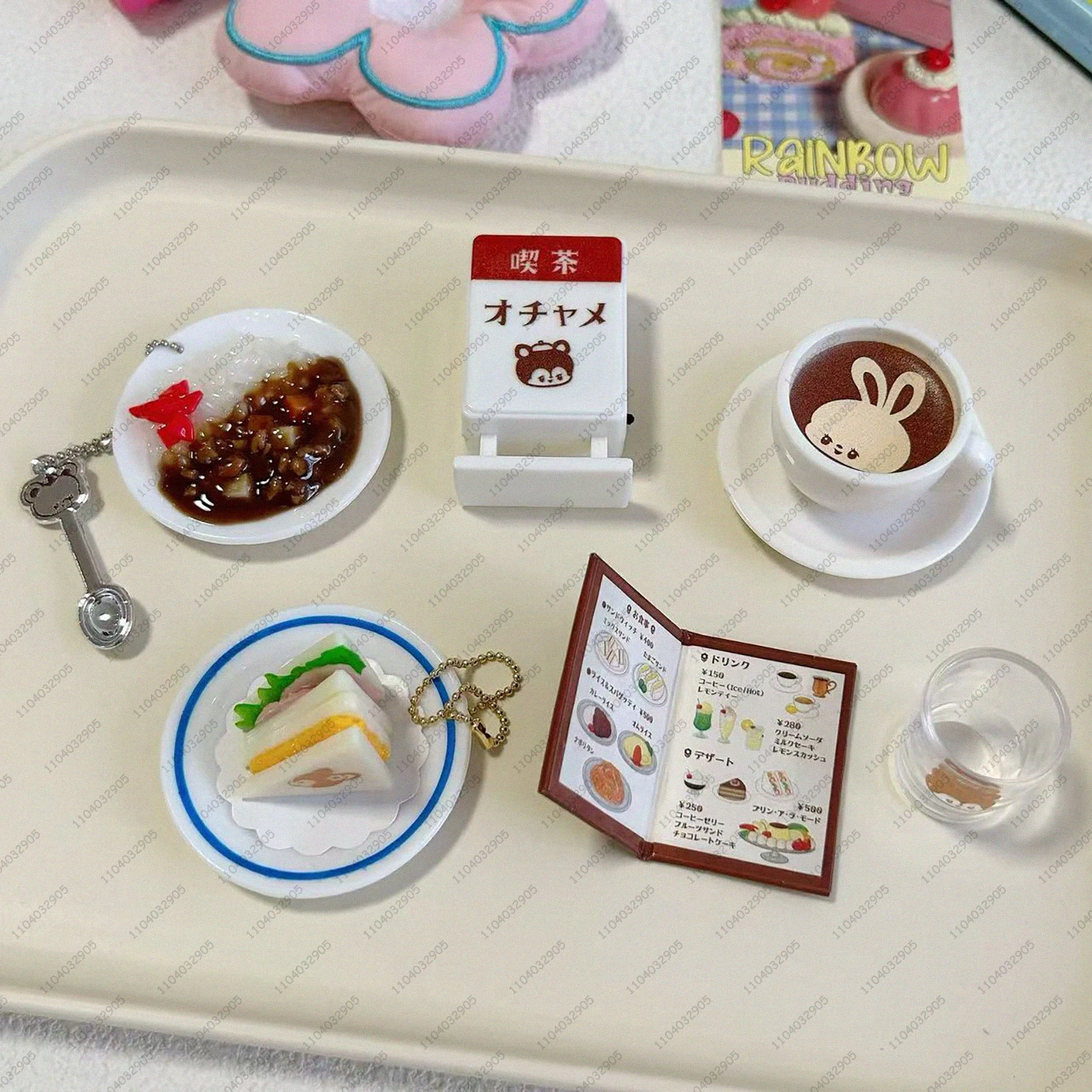 Japanese Capsule Toy Gashapon Showa Retro Small Animal Figure Cafe Lunch Menu Miniature Food Toy Keychain Dollhouse Girl Gifts