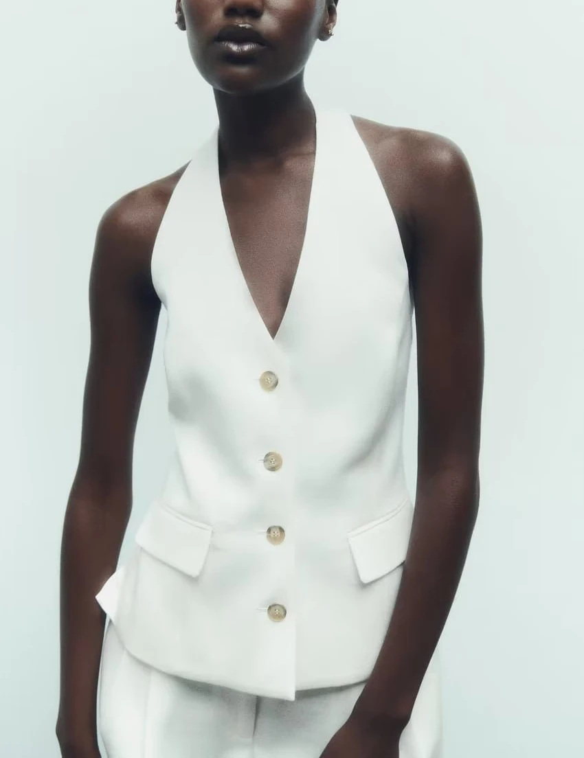 

Spring New Women's V-ne Bal Set Wide Leg Pants Hanging Ne Vest Faionable Ele Sle 2025 Seasonal Collection