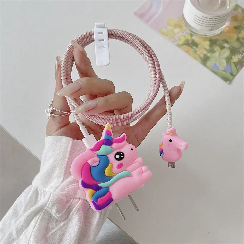 Y2K Cartoon Cute Color Unicorn Charger Cover For IPhone 11 12 13 14 18W-20W Kawaii Clear Charge Protection Cover Charger Sleeve