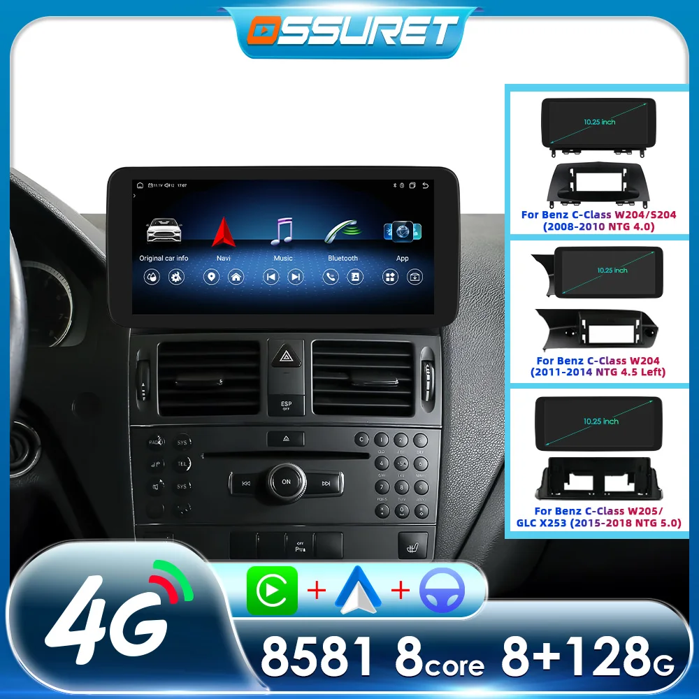 OSSURET 10,25" Autoradio für Mercedes BenzC-Klasse W204 S204 W205 Auto Intelligente Systeme Multimedia Player 2din Carplay Android Auto GPS