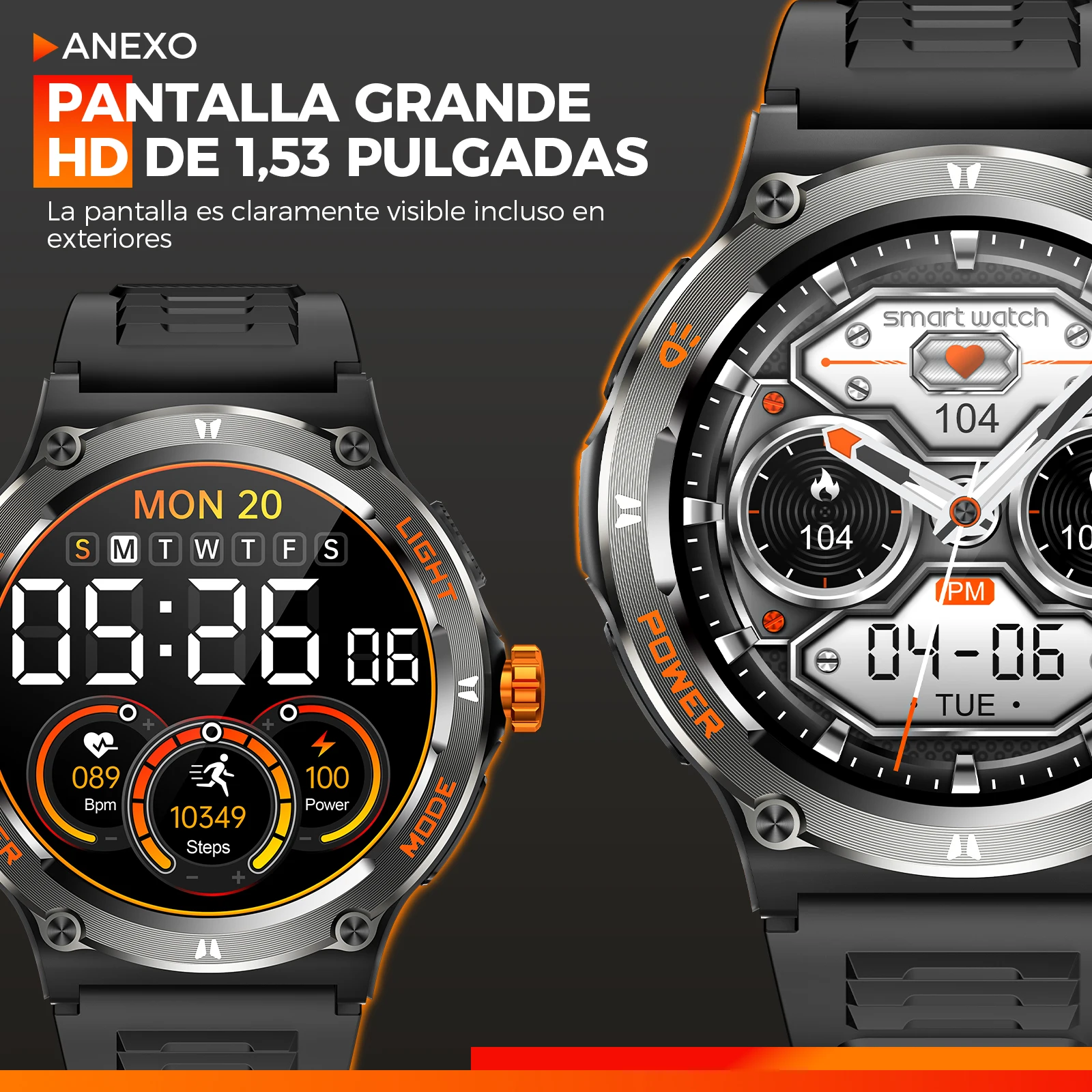 JELLOO New Smart Watch for Men with LED Flashlight Bluetooth Calling 1.53"HD Outdoor Compass Smartwatch Heart Rate Sleep Monitor