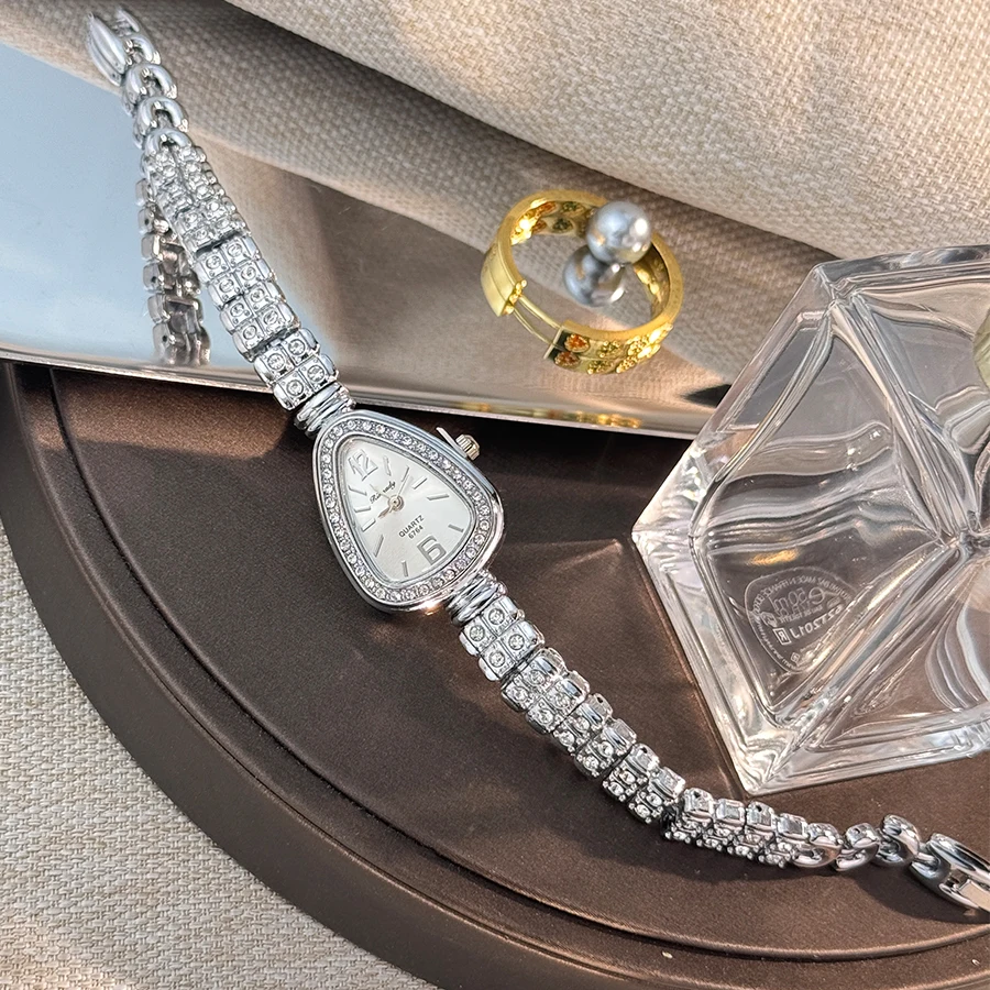 Diamond-Set Snakehead Alloy Case Quartz Watch, Luxury