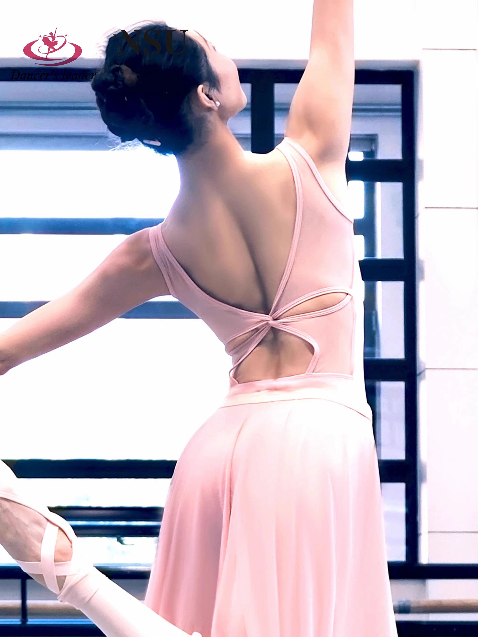 Ballet Gymnastics Outfit, High-end Dance Practice Outfit, U-neck Pink Beautiful Back Body One-piece Yoga Outfit