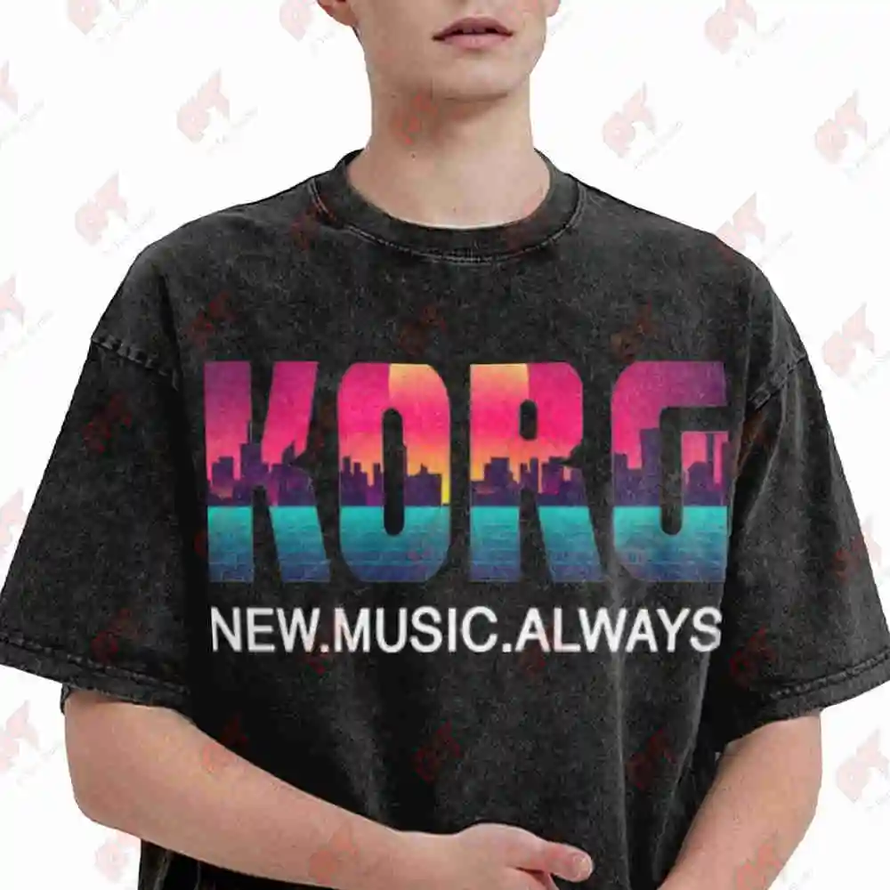 Korg USA Vintage Music Synthesizer New Always Vintage Washed Tee Pure Cotton T-Shirt