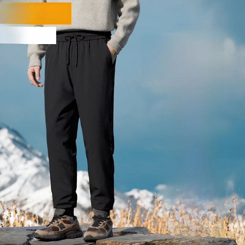 

New Men's Fitn Casual Thiened down Pants Dstring Floral Knitted Long Trousers Winter Outerwear Polyester Blend