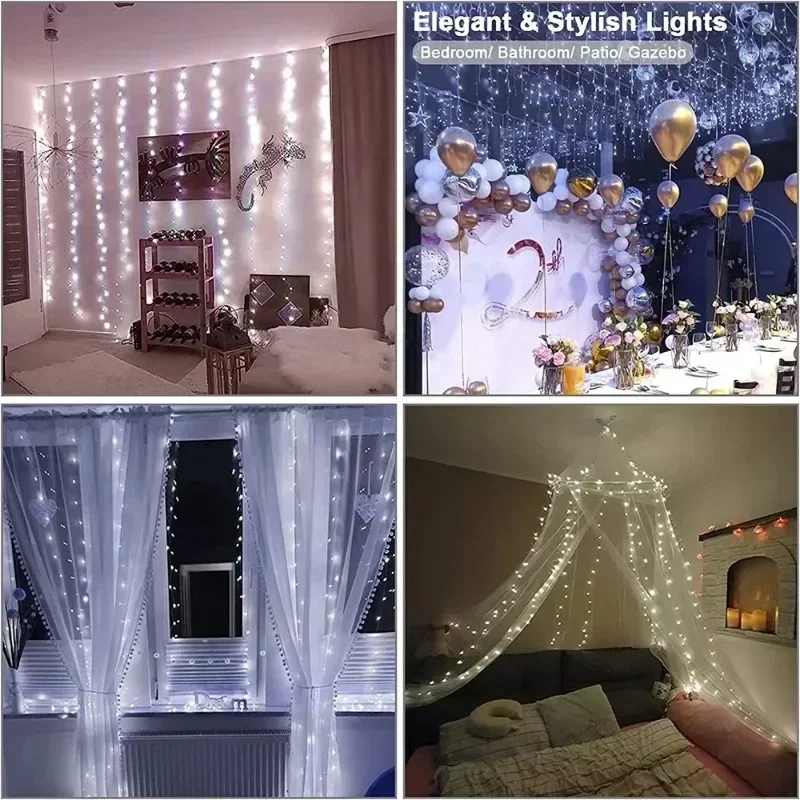 LED Fee String Vorhang Lichter 6 m/3 m Neue Jahr Lampe Weihnachten Lichter 8 Modus Fernbedienung USB girlande Weihnachten Dekor Für Home Urlaub – Detail 11