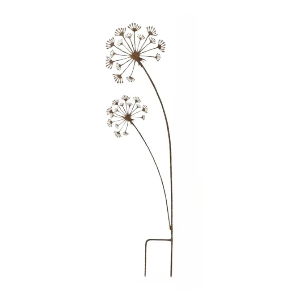 Dandelion Themed Garden Stake Rust Finished Iron Outdoor Decor for Landscaping Flower Beds Balconies 30/35cm Tall