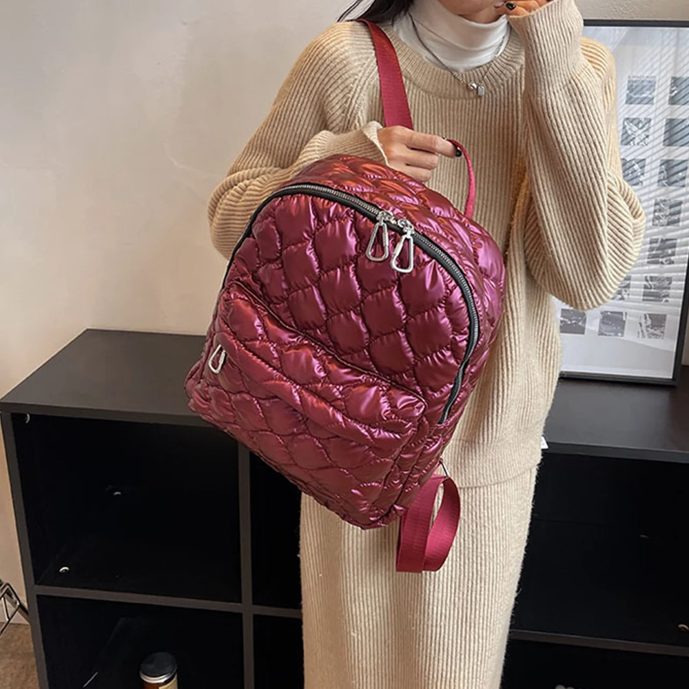 Zaino da donna trapuntato in Nylon invernale zaino di design imbottito in cotone giù borse per libri mimetiche per borsa a tracolla 2023 per adolescenti