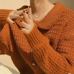 2022-sonbahar turuncu kırpma üst kazak, peter pan yaka, düğmeli moda moda, Kore örgü hırka kazak ceket sonbahar kış kadın y7267 İlk 10 satış-hırka-turuncu-5 numara