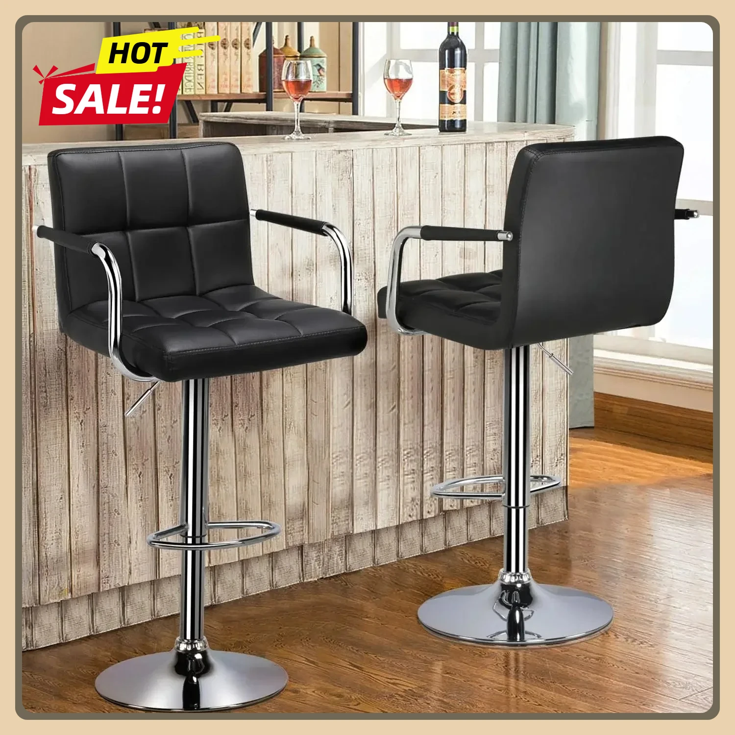4 szt. Regulowane stołki barowe z PU skóry, stołki barowe do kuchni, stołki barowe o wysokości barowej/lożykowej, czarne