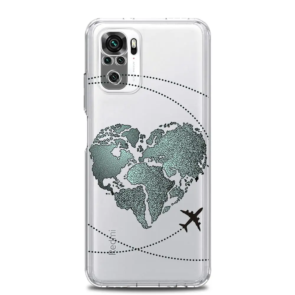 Fashion Planes World Map Travel Phone Case For Xiaomi Redmi Note 12 5G 9S 9 8 10 11 Pro Plus 4G 9T 8T 10C 9C 9A 7 Clear Cover