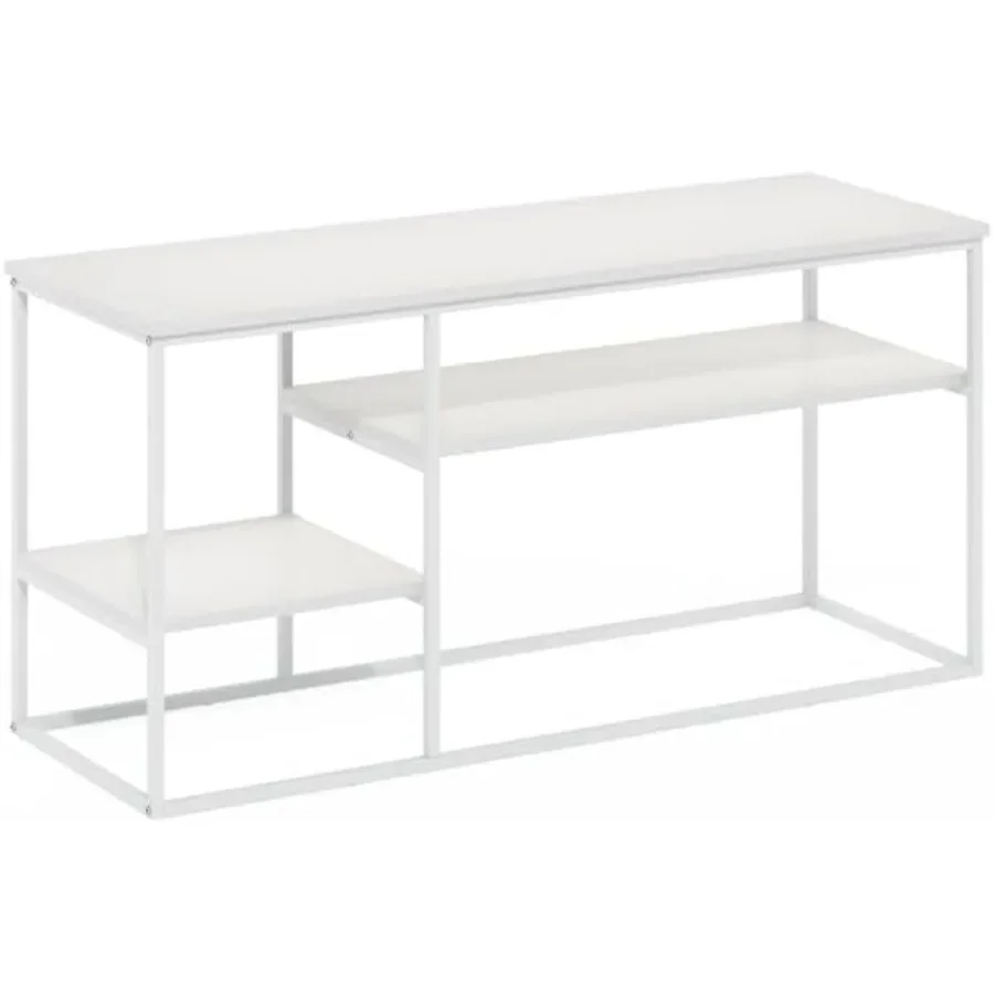 White TV stand for TVs up to 50 inch modern entertainment console, MDF wood, sleek white finish, scratch-resistant surface and