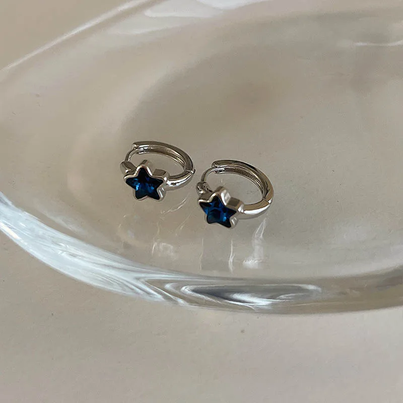 Y2K Trendy Cute Sweet Blue Star Hoop Earrings for Women Girls Simple New Fashion Vintage Earrings Aesthetic Jewelry Gift