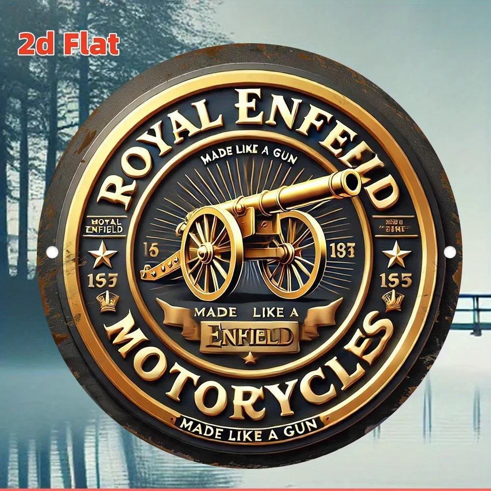 2D Flat Royal Enfield Logo Metal Tin Sign - Vintage Aluminum Plaque for Home, Bar, Cafe, Garage Wall Decor