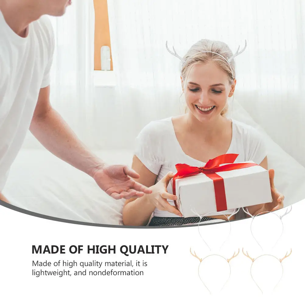 4Pcs Christmas Antler Hair Hoop Realistic Adorable Reindeer Headband Lightweight Non Deformation Holiday Party Photography