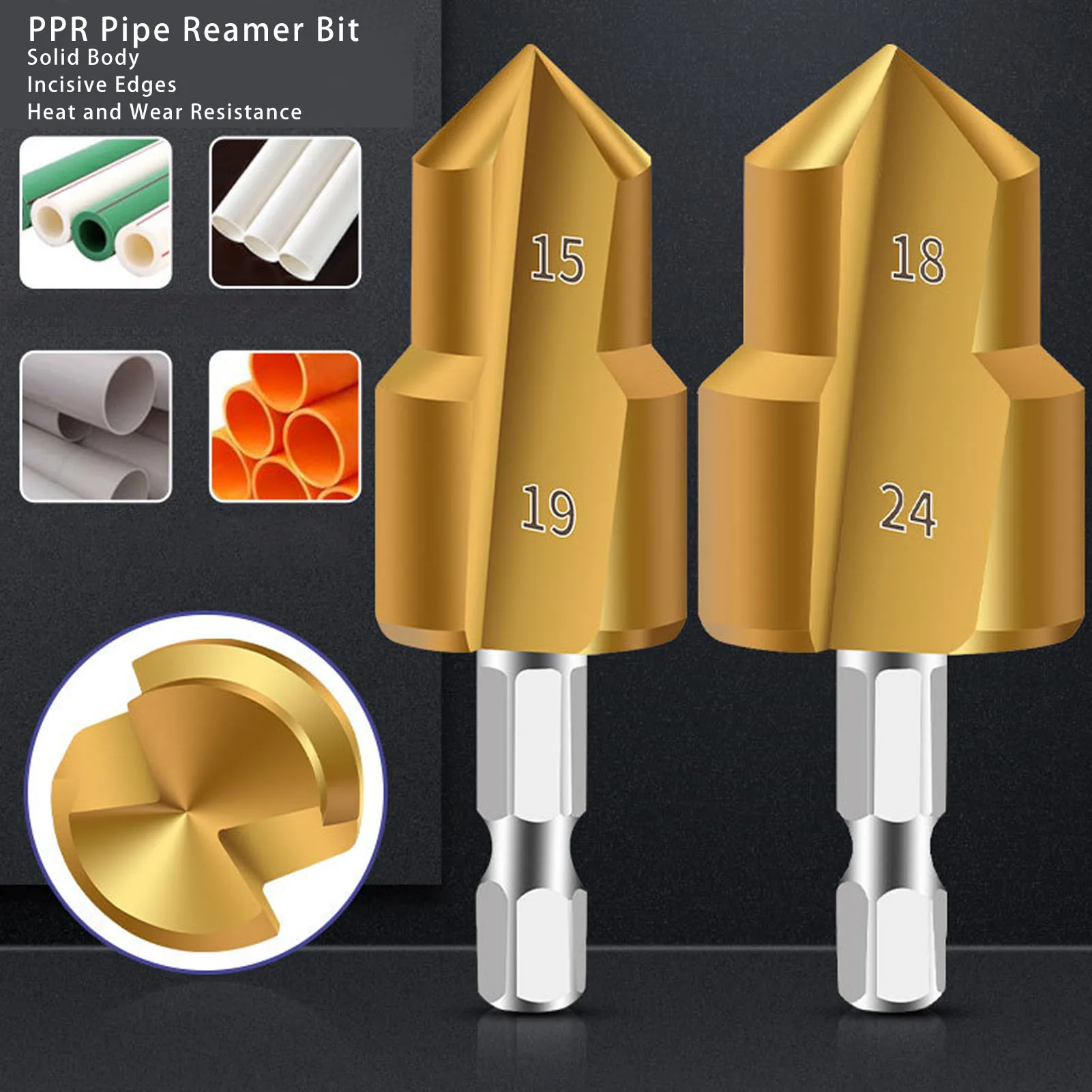 PPR Pipe Reamer Pipe Fitting Reamer Bit 19mm 24mm 31mm Standard Sizes High Carbon Steel Hex Shank for Plastic Pipeline Reaming