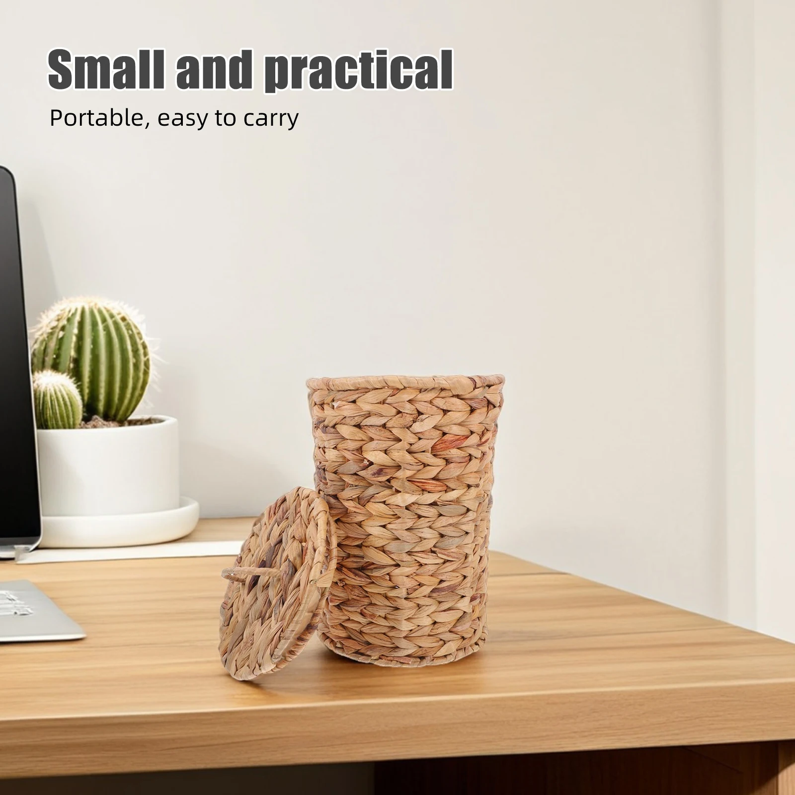 

Bathroom Wicker Waste Basket Bedside Trash Can Countertop Farmhouse Hyacinth Wastebasket Waste Desktop Can Bedroom Bedside