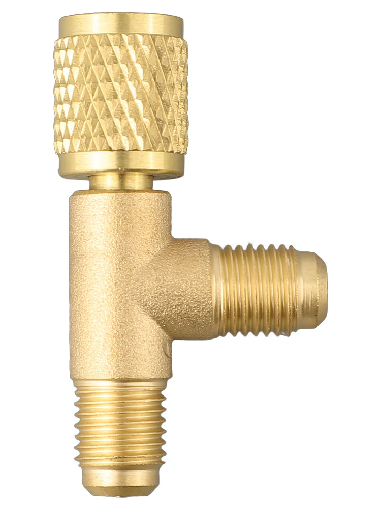Quick Coupler Tee Adapter With Valve Core Brass 1/4in SAE Sturdy Structure For R22 R12 R134 Adapter Quick Connector T-Adapter