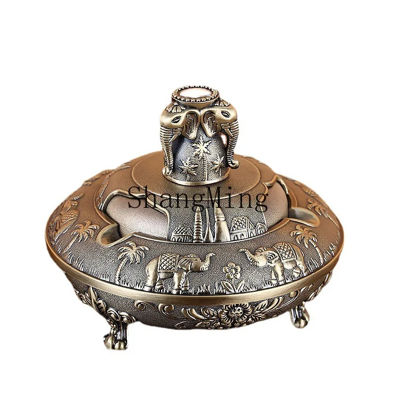 

PYH metal round large ashtray with lid household high-end creative ash-proof ashtray wedding birthday gift
