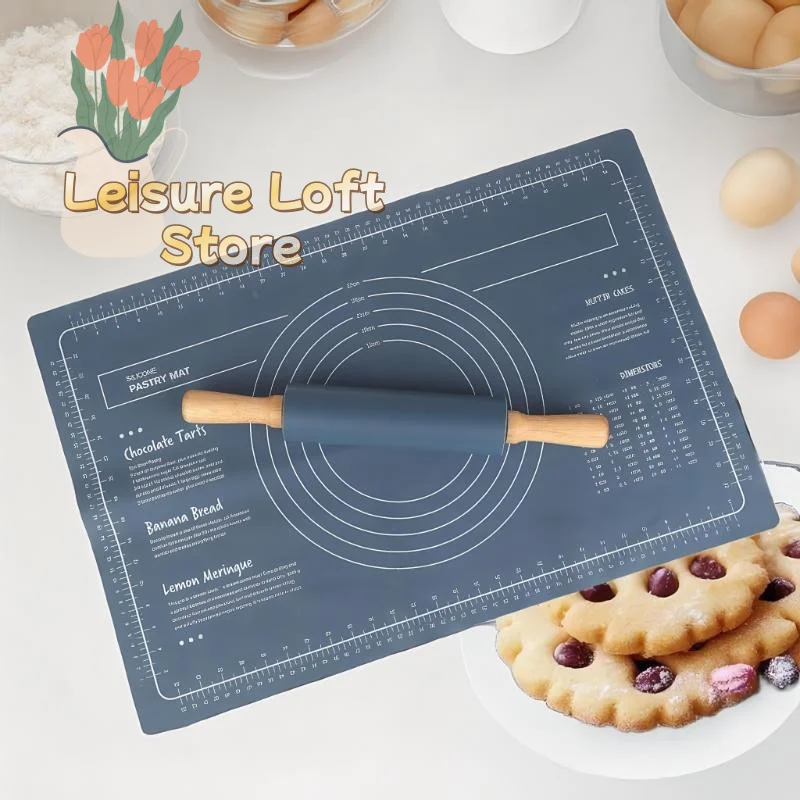 

Food Grade Silicone Kneading Mat Set - Non-Slip Rolling Pin with Measuring Guide, Easy-Clean Baking Dough Pad