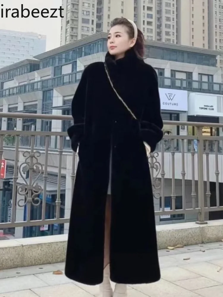 Mink Environmental Jacket Women's Fur One Stand Collar Medium Long Slim High Fashion Fur Coat Vintage Roupas Femininas