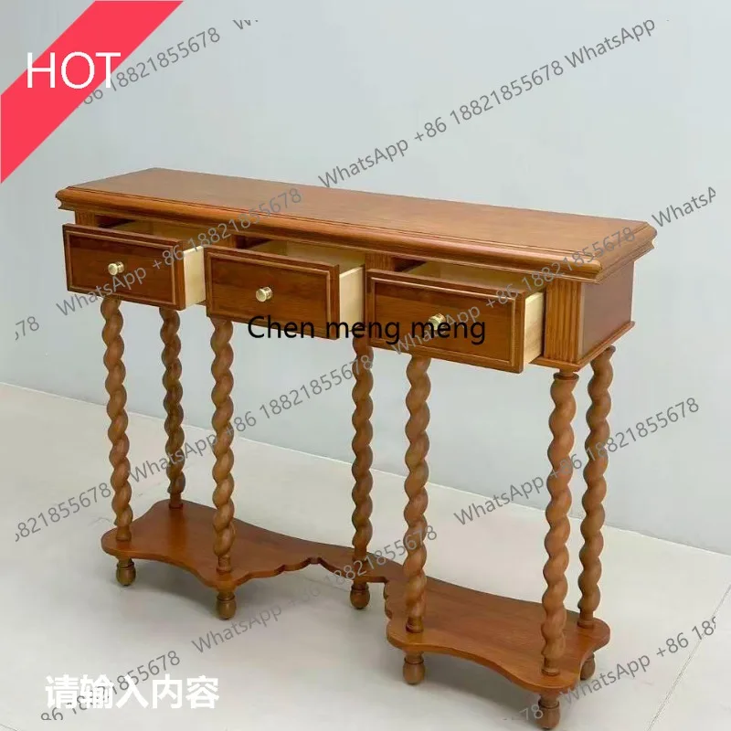 M02 French retro solid wood entrance table partition entrance table twist leg decorative end view table