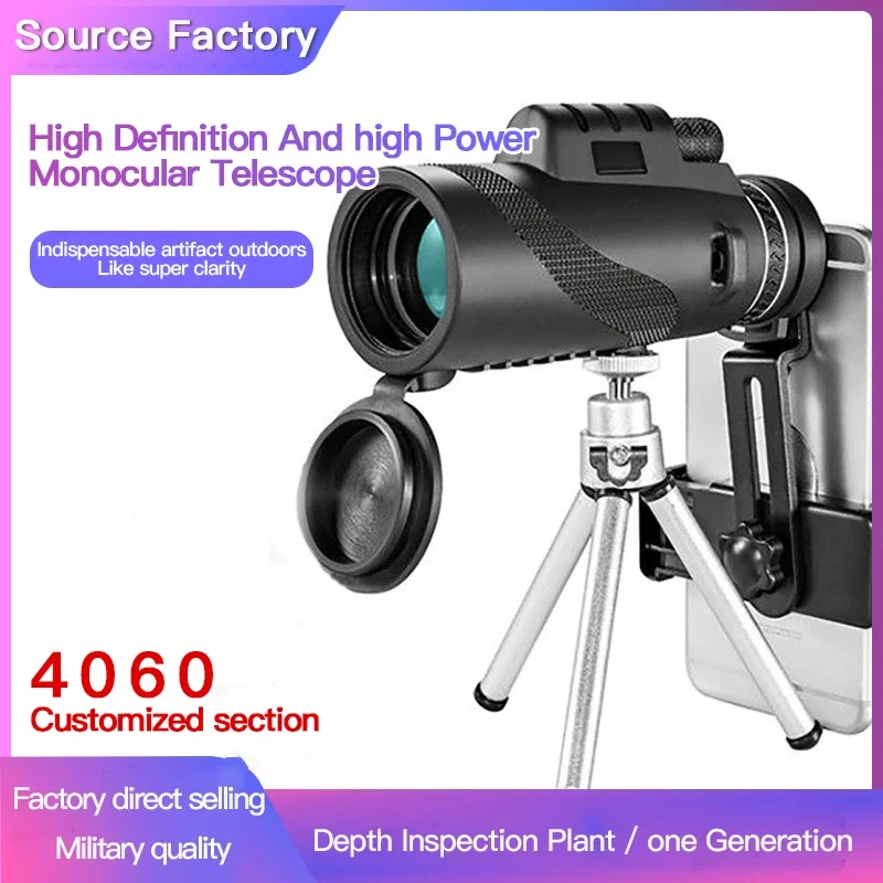 40X60 HD Professional Telescope Monocular Night Powerful Binoculars Waterproof Mini Pocket Zoom with Smartphone Hunting Camping