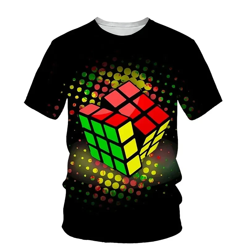 Camiseta con estampado 3D de cubo de Rubik para niños, camisetas de verano para niños, camiseta de manga corta para niños y niñas, camisetas de cubo mágico, ropa 2023