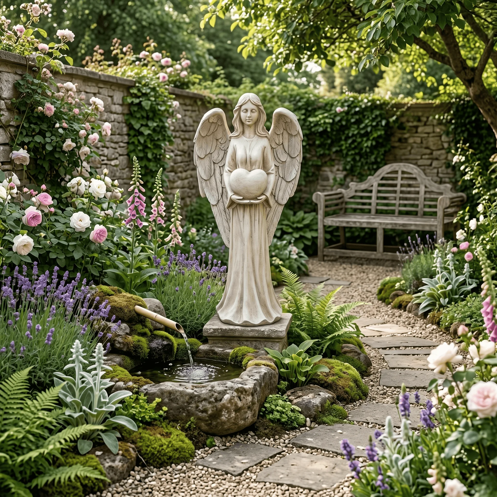 16.5-Inch Heart-Protecting Guardian Angel Resin Statue Outdoor Garden Lawn Decor Home Living Room Entrance Holiday Gift