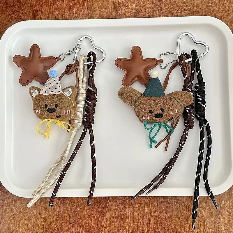 NEW Cute Plush Bear Bag Pendant Lovely Stuffed Animal Keyring Climbing Rope Keychain For Girls Backpack Hanging Decoration