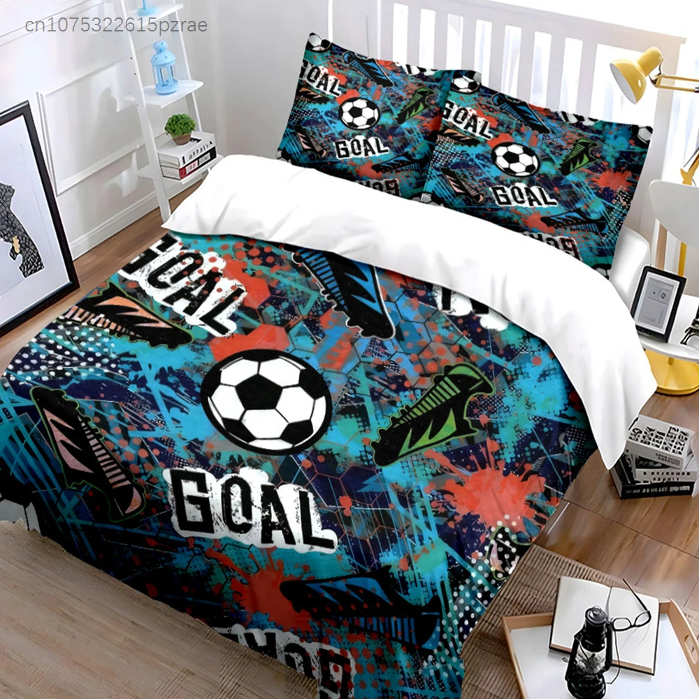 Graffiti Style Soccer Ball With GOAL Text 3PCS Bedding Set Soft Microfiber Bedding Set For Teen Boys Bedroom