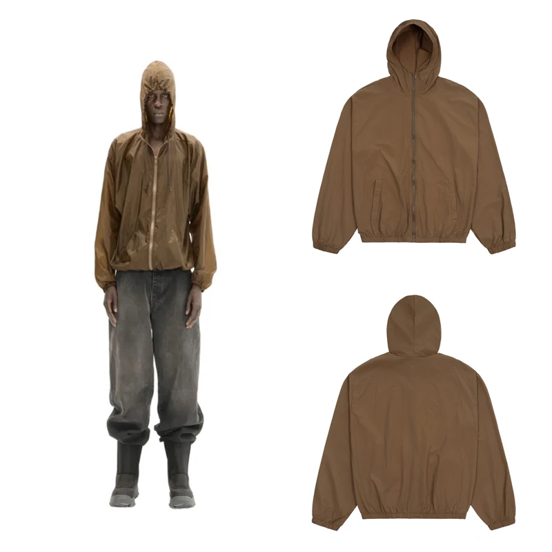 

Solid Color Green Brown Yzy Kanye West Sunscreen Zipper Windbreaker Hoodie Men Women Thin Fabric Loose Sweatshirts