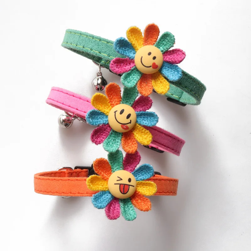 Cute Sunflower Cat Collar with Funny Emoji Suede Floral Kitten Collar for Photoshoot & Fashion Accessories Adorable Cat Collar