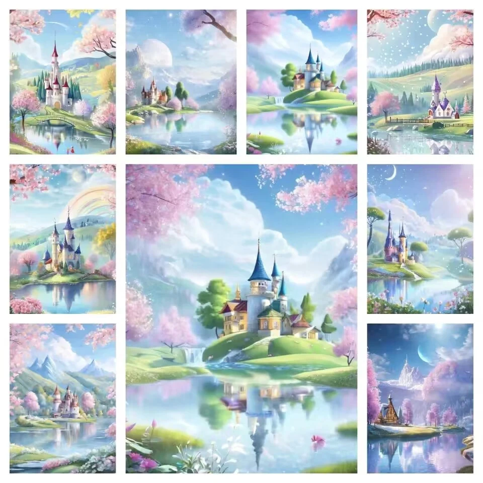 5D Diy Diamond Painting 2024 New Full Square/Round Dream Castle Diamond Embroidery Mosaic Fantasy Landscape PP5673