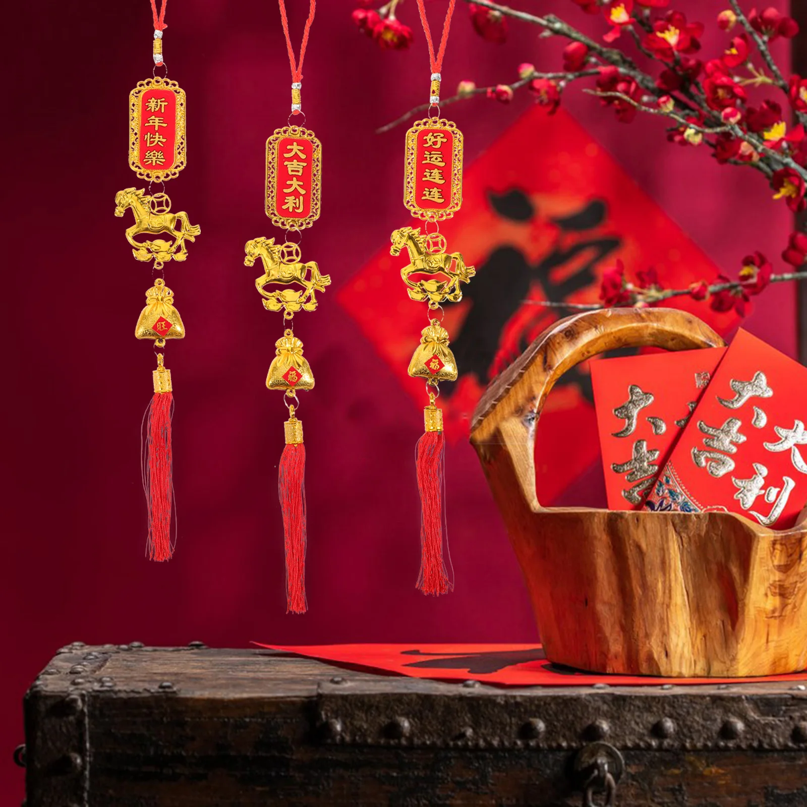 6pcs 2026 Horse Year Pendant Red Tassel Hanging Decor For Lunar New Year Money Tree Bonsai Chinese Zodiac Ornament Festival Luck