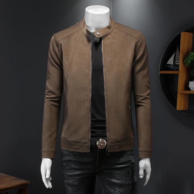 

Мужская кожаная куртка-косуха Sli Slim Fit с воротником-стойкой, модная, осенне-зимняя, новинка, молодежная, повседневная, на молнии