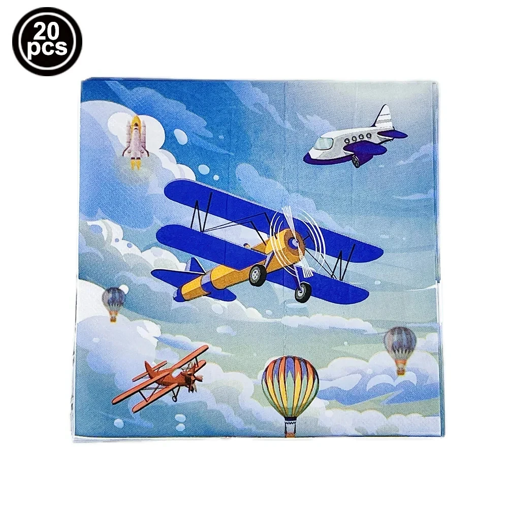 Flugzeug Geburtstag Party Dekorationen Geschirr Teller Tasse Serviette Banner Cupcake Topper für Kinder Flugzeit Baby Dusche Liefert – Detail 5