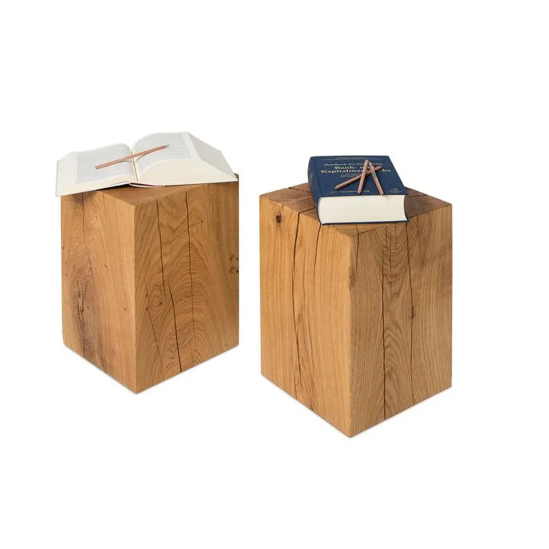 Square log pier homtay with ornaments, few solid wood stump low stool