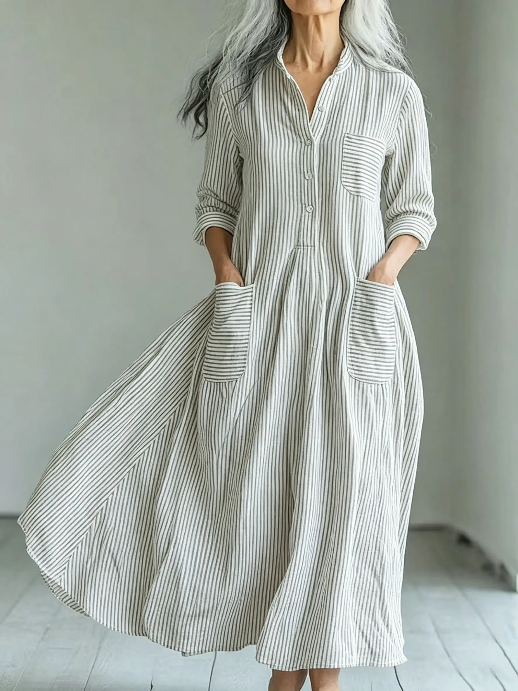 

Elegant Fashion Vertical Stripes Dress with Classic Chic Vintage Sleeveless A-Line Midi Dress for Formal Casual Occasions Dress