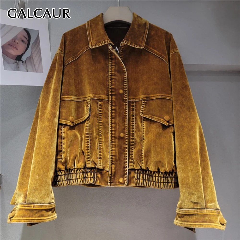 

GALCAUR однотонная уличная куртка с карманами, женская свободная куртка с лацканами и длинными рукавами, американские ретро женские куртки, осенняя мода, новинка