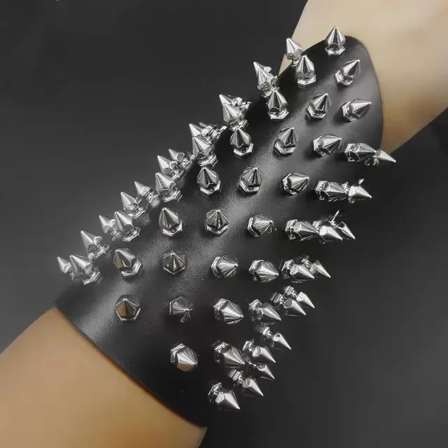 Unisex PU Leather Rivet Arm Armor Bracelet Hip Hop Punk Rock Bangle Bracelet Lace-Up Gauntlet Wristband Wide Bracer Protective