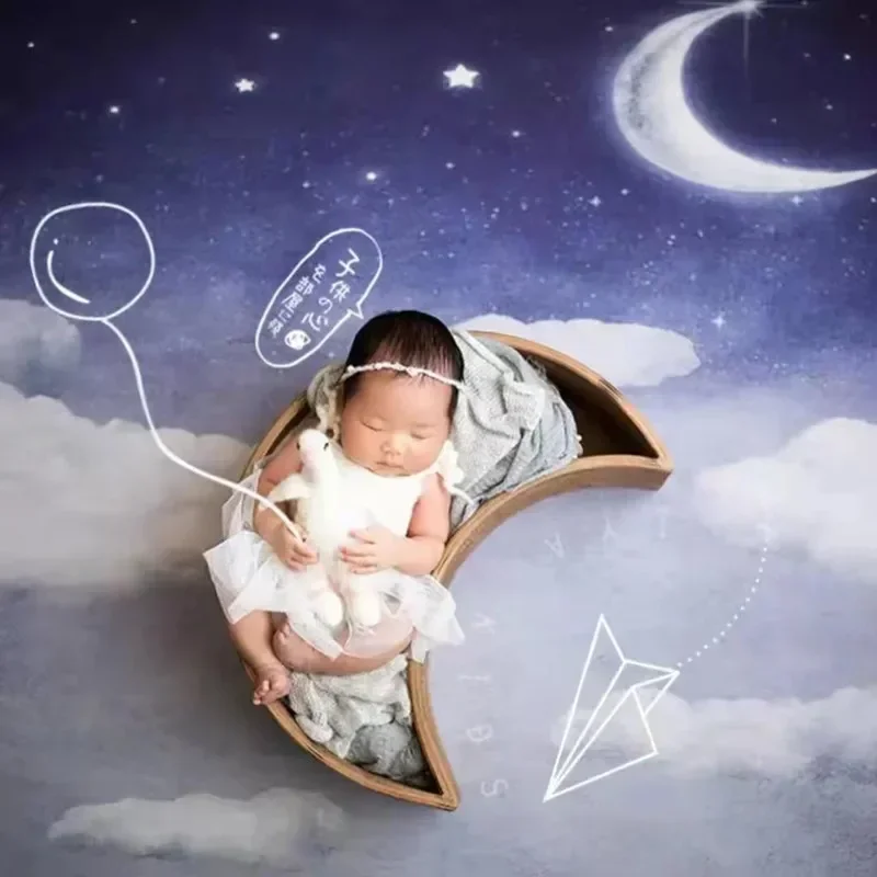 1pc Newborn Photography Props Baby 100 Day Moon Frame Solid Wooden Bucket Infant Children Photo Shoot Studio Shooting Props
