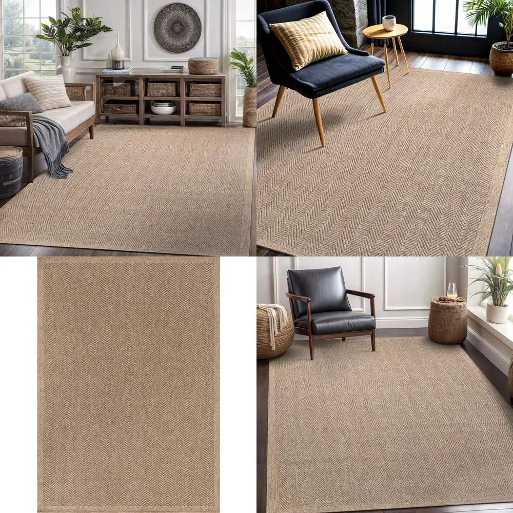 

Natural Fiber Herringbone Seagrass Rug, 5x7 for Indoor/Outdoor Living, Easy Clean Washable Area Rug for Home and Patio