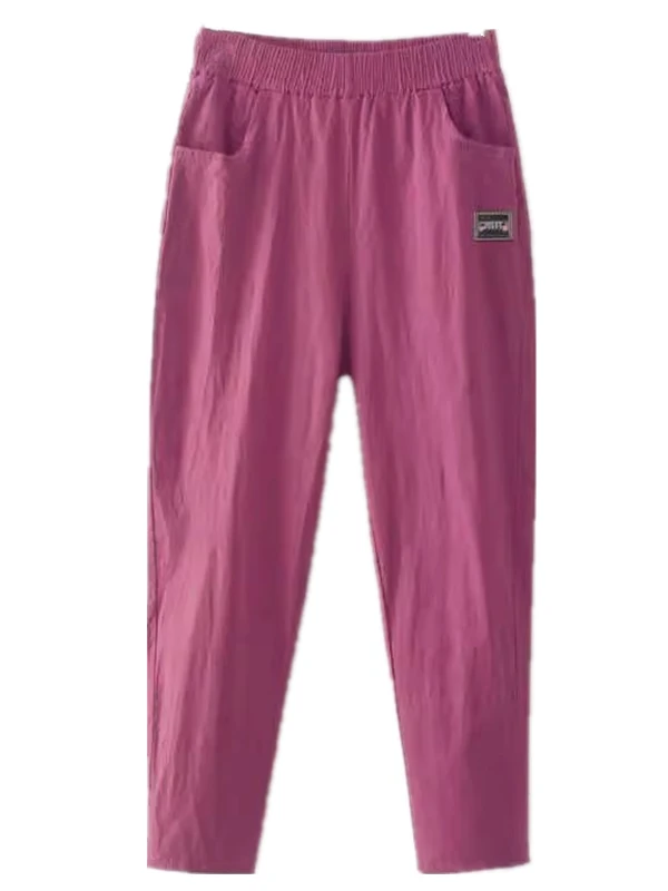 ฤดูร้อนใหม่ผ้าฝ้ายลินินผู้หญิงสบายๆกางเกงหลวมยืดหยุ่นเอวบาง Harem กางเกงเกาหลี Sle เอวสูงเก้าจุดกางเกง