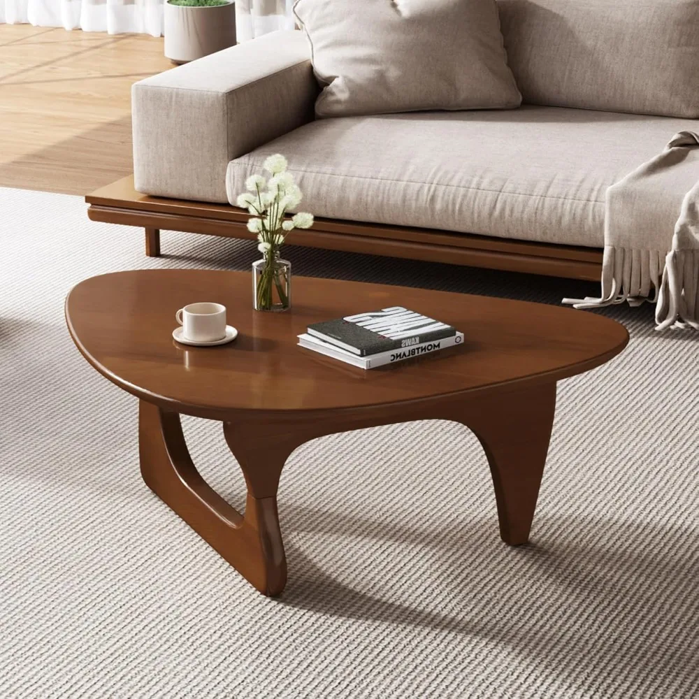 

Wood Coffee Table, Mid Century Modern Triangle Coffee Table for Living Room, Rustic Solid Wood Legs and Tabletop, Farmhouse Waln