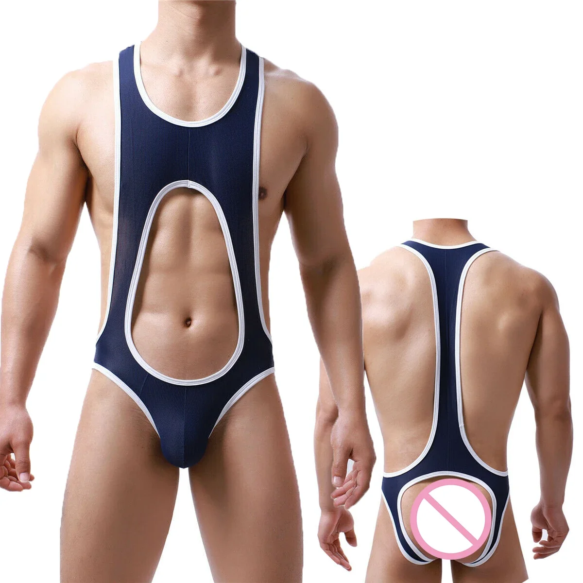 

Sexy Men Elastic Slim Fitting Rompers Underwear Hollow Out Exposed Buttocks Pornographic One-piece Underwear Sport Vest Jumpsuit