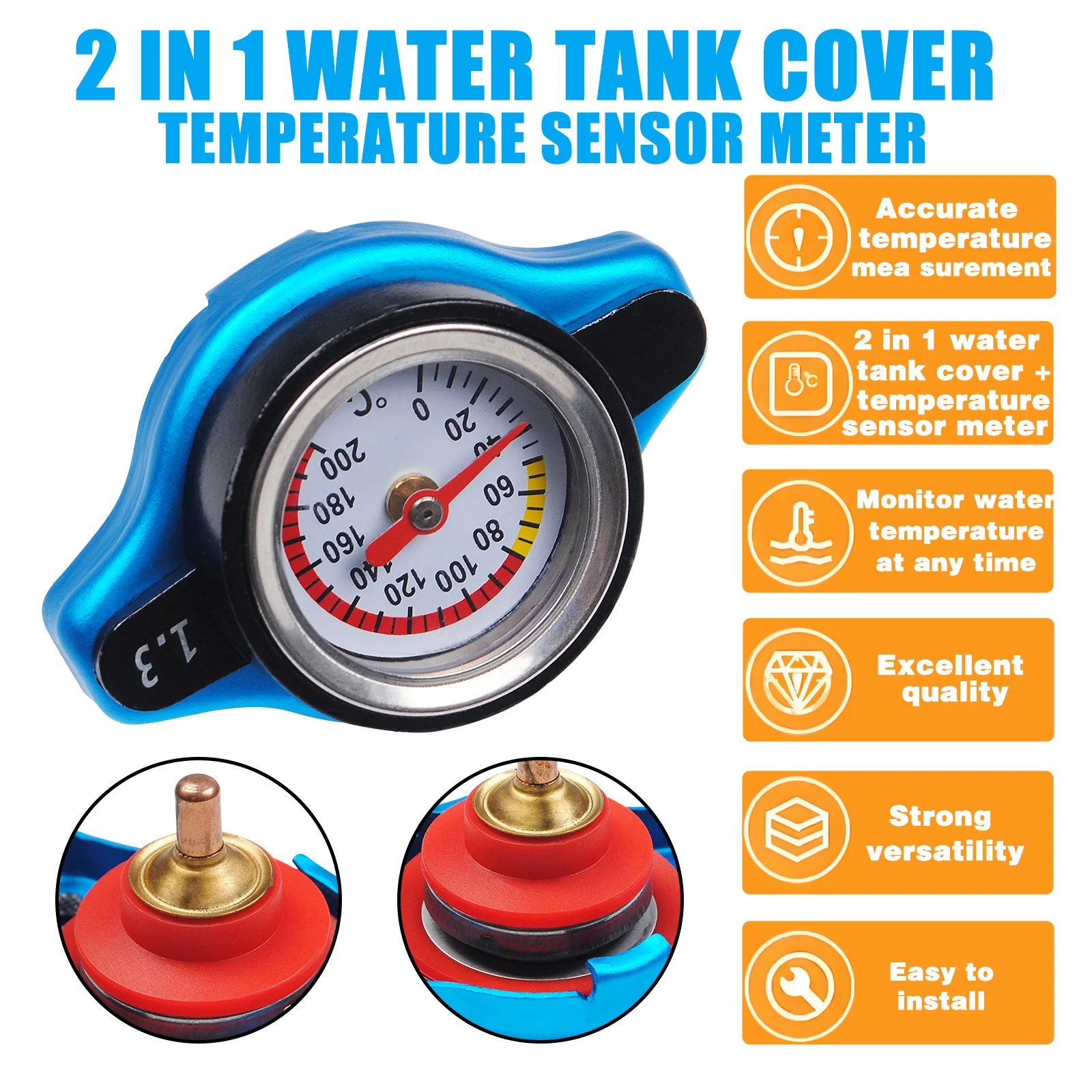 

Universal Thermostatic Radiator Cap Small Head 1.3Bar/1.1Bar/0.9Bar Can Measure Temperature and Pressure Cap